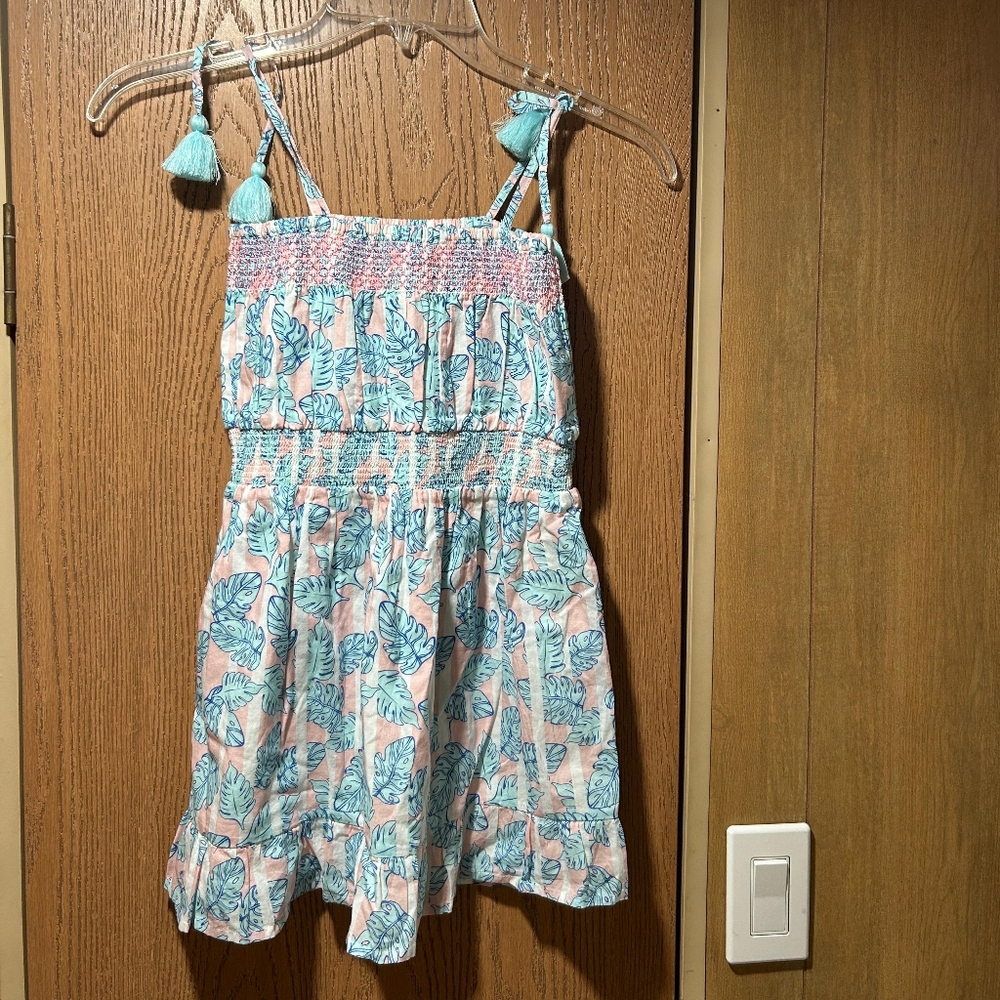 Charming Blue and Pink Leaf Print Kids Dress